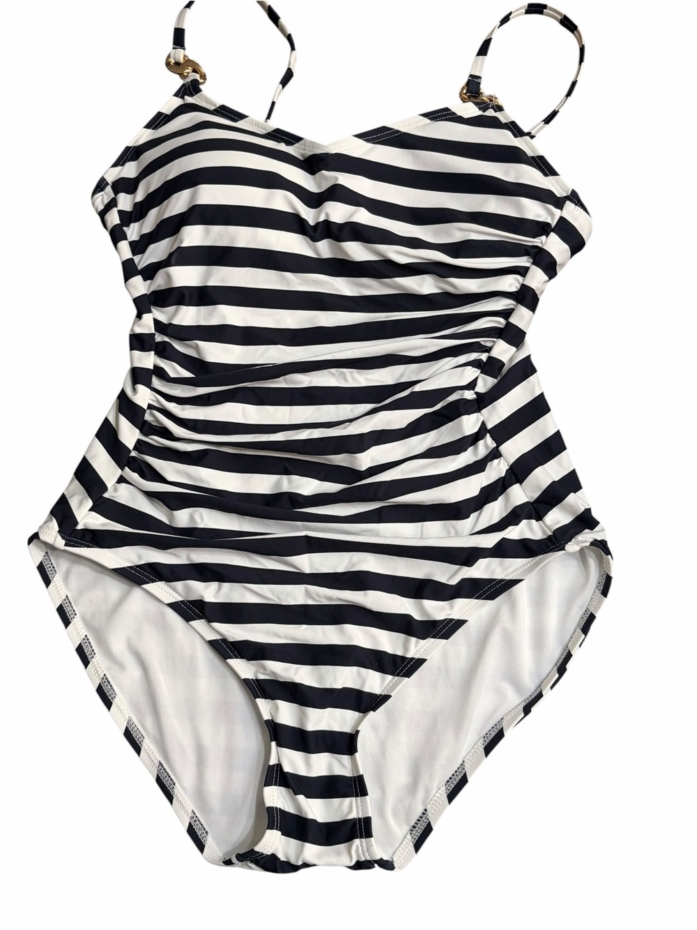 Michael Kors Black and White Striped One-Piece Swimsuit